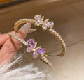 14K Gold Color CZ Butterfly Adjustable Open Cuff Bangle Bracelet (Assorted Colors)