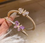 14K Gold Color CZ Butterfly Adjustable Open Cuff Bangle Bracelet (Assorted Colors)