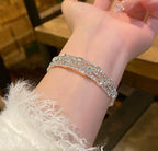 CZ Rhodium Color Three Layer Sparkling Shine Spiral Adjustable Bracelet