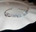 CZ Rhodium Color Flower Wave Adjustable Open Cuff Bangle Bracelet