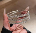 CZ Rhodium Color Three Layer Sparkling Shine Spiral Adjustable Bracelet