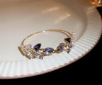 Exquisite Crystal Leaf Open Cuff Bangle Bracelet (Assorted Colors)