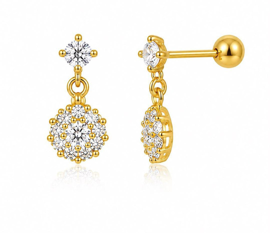 Anti-Tarnish Stainless Steel Rhodium Silver CZ Ball Round Drop Stud Earrings (Waterproof)