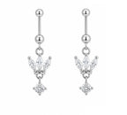Anti-Tarnish Stainless Steel Rhodium Silver CZ Hanging Lotus Upper Piercing Cartilage Helix Barbell Earrings (Waterproof)