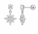 Anti-Tarnish Stainless Steel Rhodium Silver CZ Star Gaze Drop Stud Earrings (Waterproof)