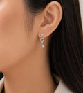 Anti-Tarnish Stainless Steel Rhodium Silver CZ Key Heart Drop Stud Earrings (Waterproof)