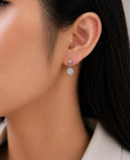 Anti-Tarnish Stainless Steel Rhodium Silver CZ Ball Round Drop Stud Earrings (Waterproof)