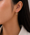 Anti-Tarnish Stainless Steel 18K Gold CZ Key Heart Drop Stud Earrings (Waterproof)
