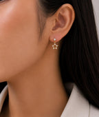 Anti-Tarnish Stainless Steel 18K Gold CZ Key Heart Drop Stud Earrings (Waterproof)