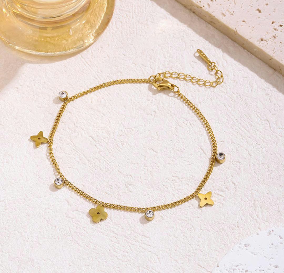 Anti-Tarnish Stainless Steel 18K Gold Initial Letter Charm Anklet