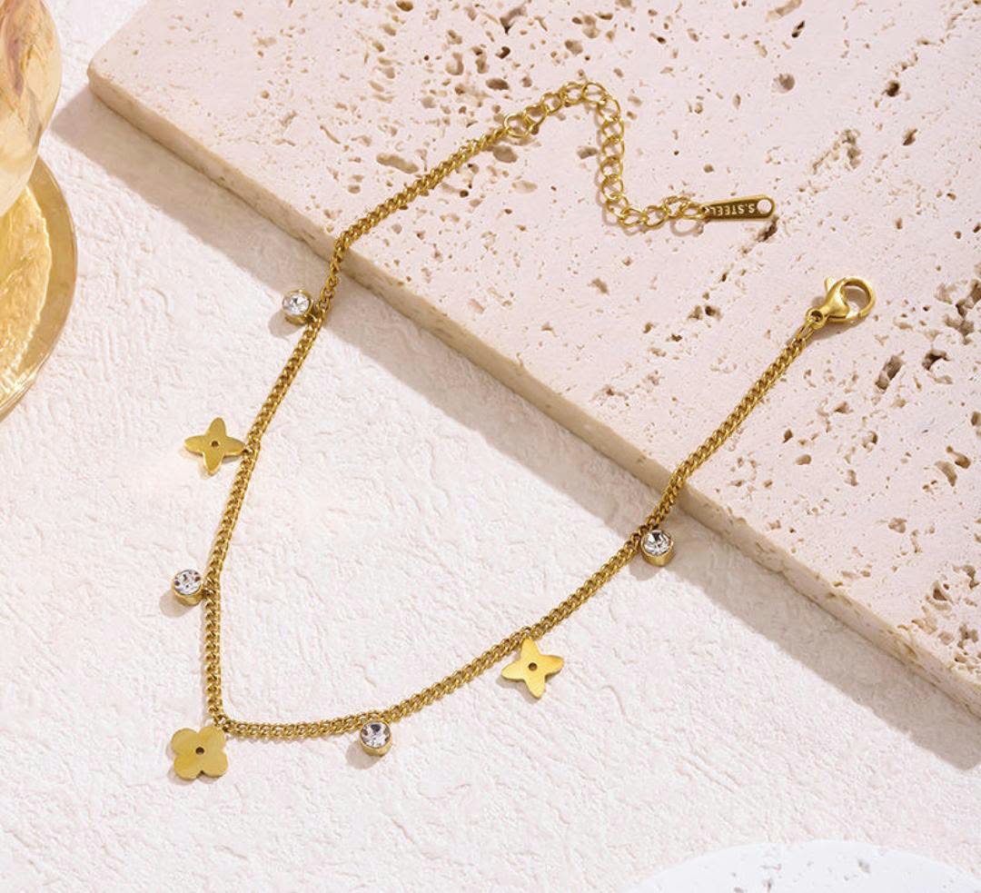 Anti-Tarnish Stainless Steel 18K Gold Initial Letter Charm Anklet