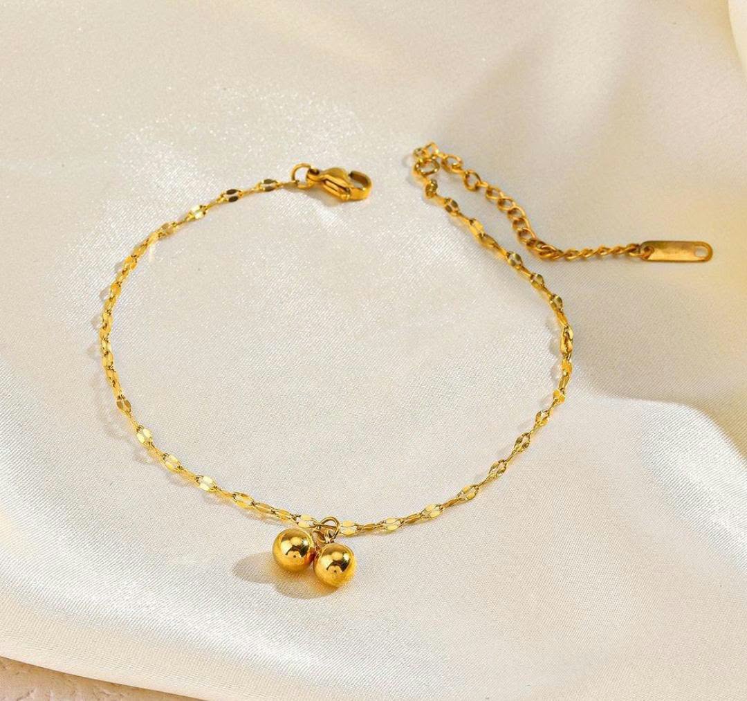 Anti-Tarnish Stainless Steel 18K Gold Cherry Charm Anklet
