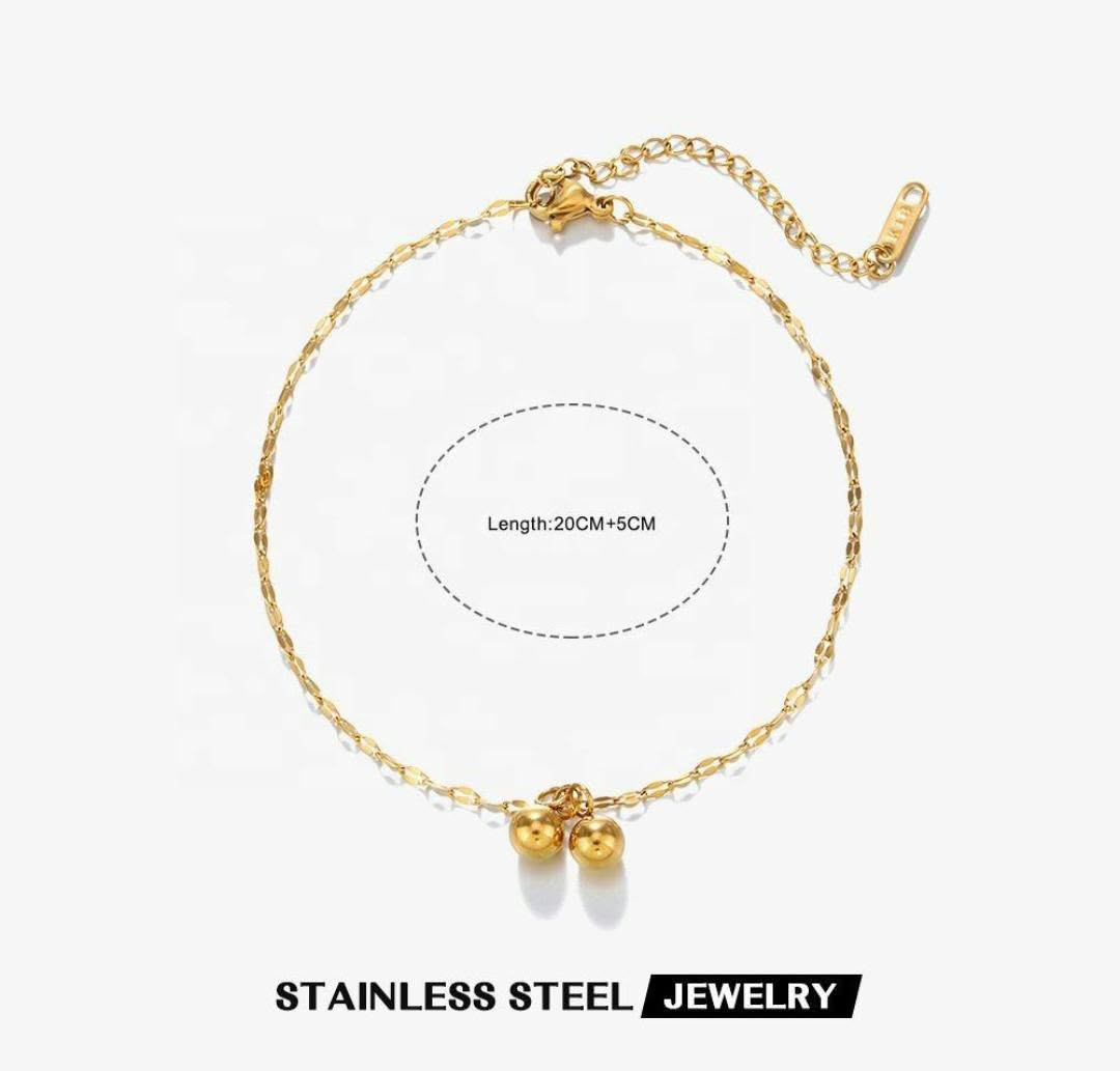 Anti-Tarnish Stainless Steel 18K Gold Cherry Charm Anklet