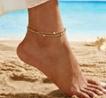Anti-Tarnish Stainless Steel 18K Gold Dual Layer Snake Chain Beads Anklet