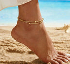 Anti-Tarnish Stainless Steel 18K Gold Dual Layer Snake Chain Beads Anklet