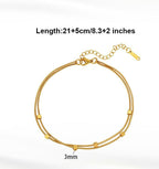 Anti-Tarnish Stainless Steel 18K Gold Dual Layer Snake Chain Beads Anklet