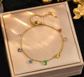 Anti-Tarnish Stainless Steel 18K Gold Multi-Color Stones Anklet