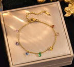 Anti-Tarnish Stainless Steel 18K Gold Multi-Color Stones Anklet