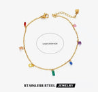 Anti-Tarnish Stainless Steel 18K Gold Multi-Color Stones Anklet
