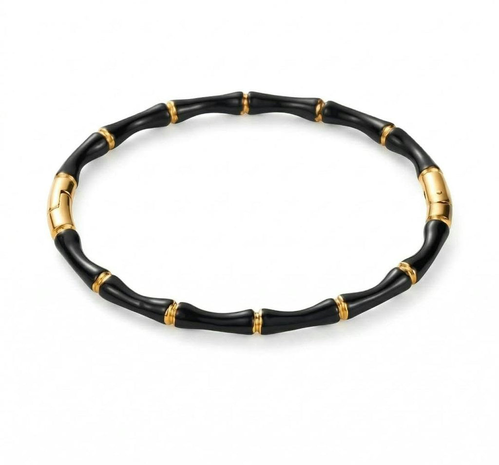 Anti-Tarnish Stainless Steel Black Bamboo Style Bangle Bracelet