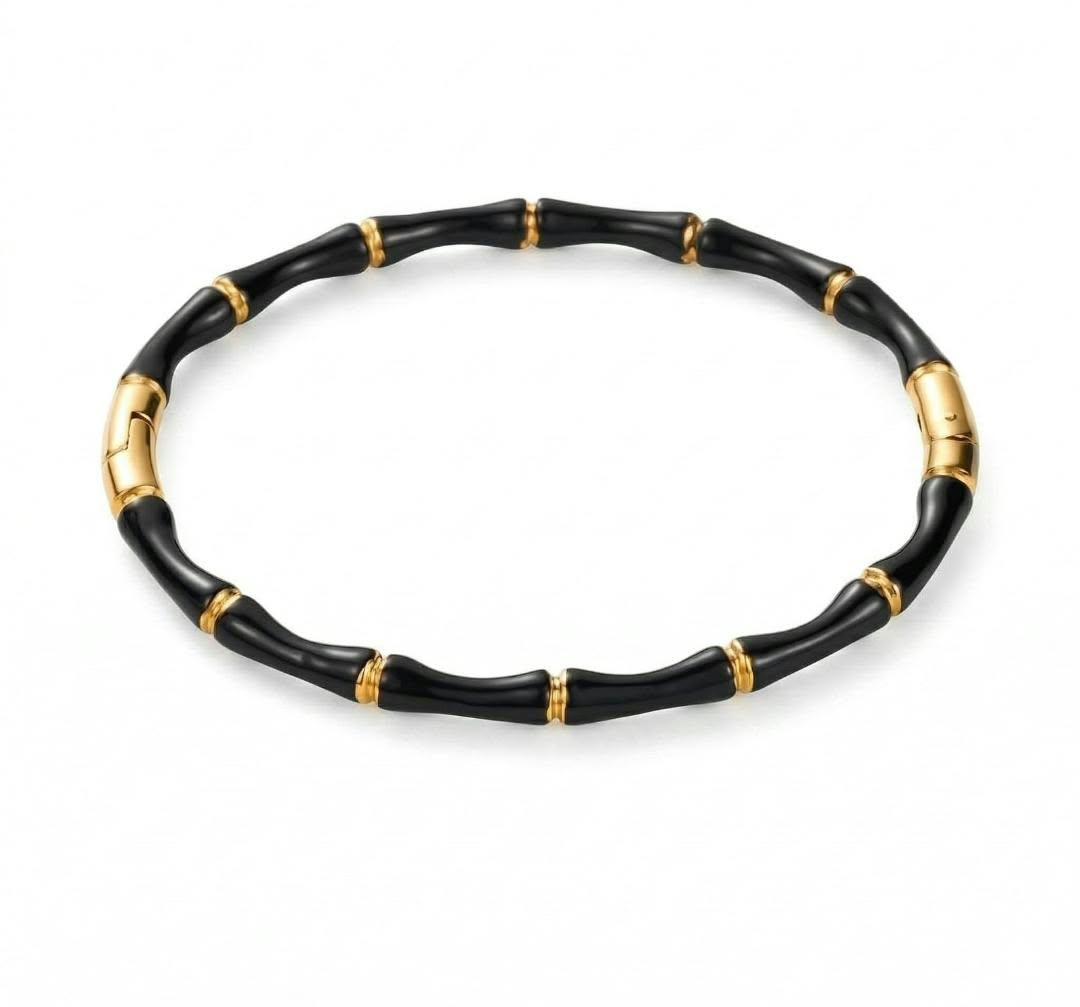 Anti-Tarnish Stainless Steel Black Bamboo Style Bangle Bracelet