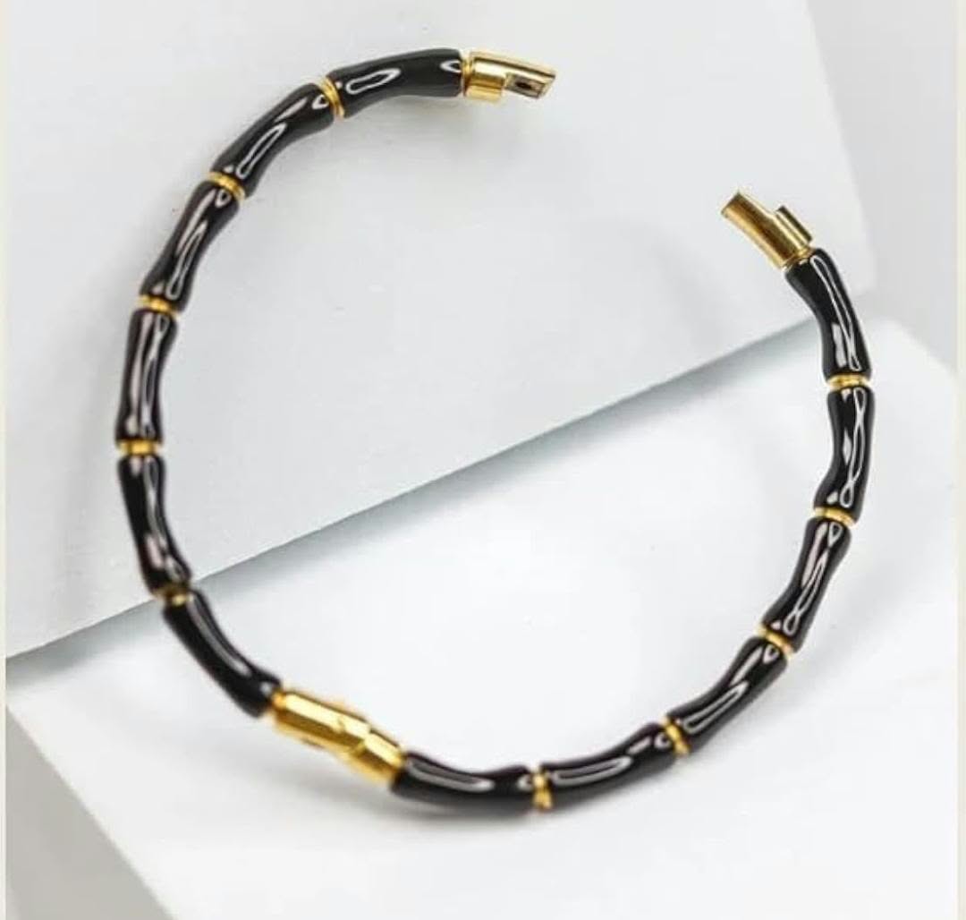 Anti-Tarnish Stainless Steel Black Bamboo Style Bangle Bracelet