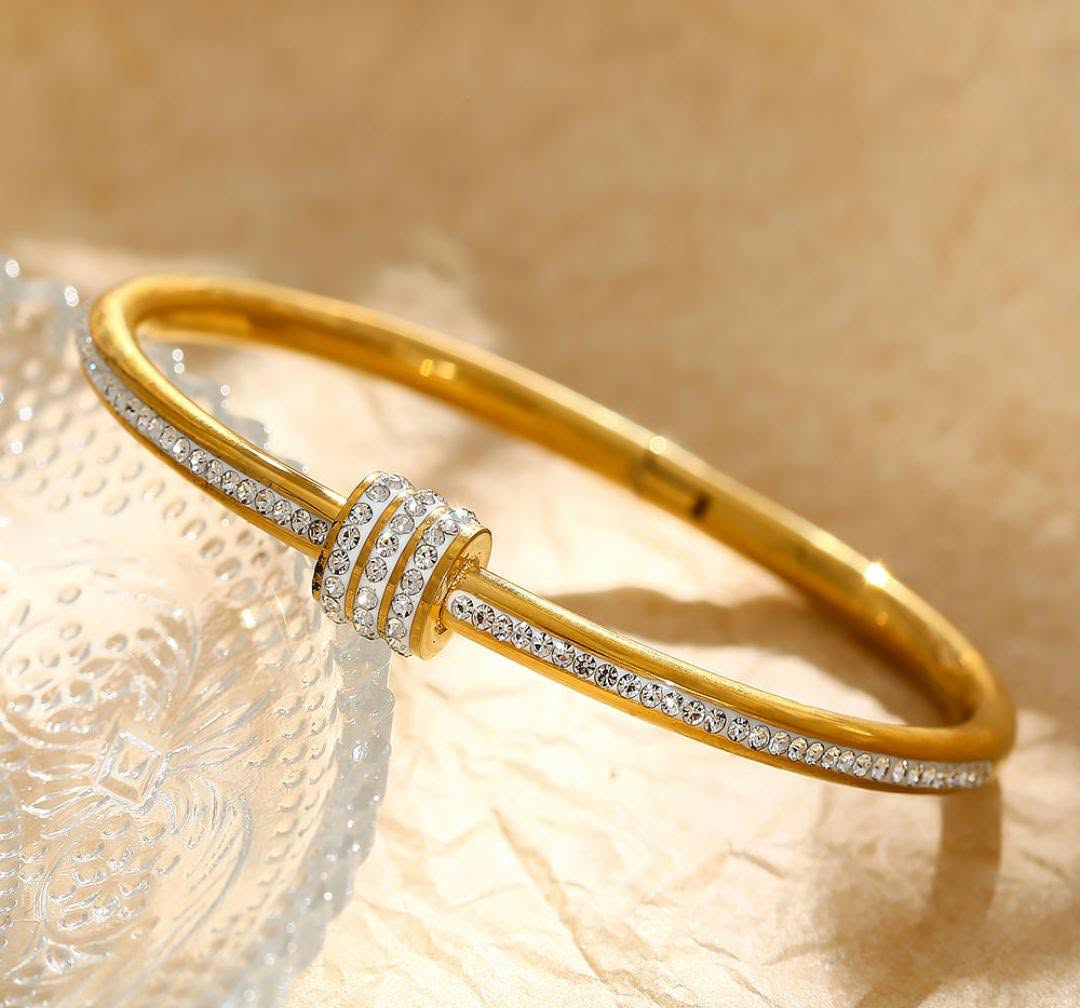 Anti-Tarnish Stainless Steel 18K Gold Cross Border Style Zircon Bangle Bracelet