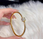 Anti-Tarnish Stainless Steel 18K Gold Cross Border Style Zircon Bangle Bracelet