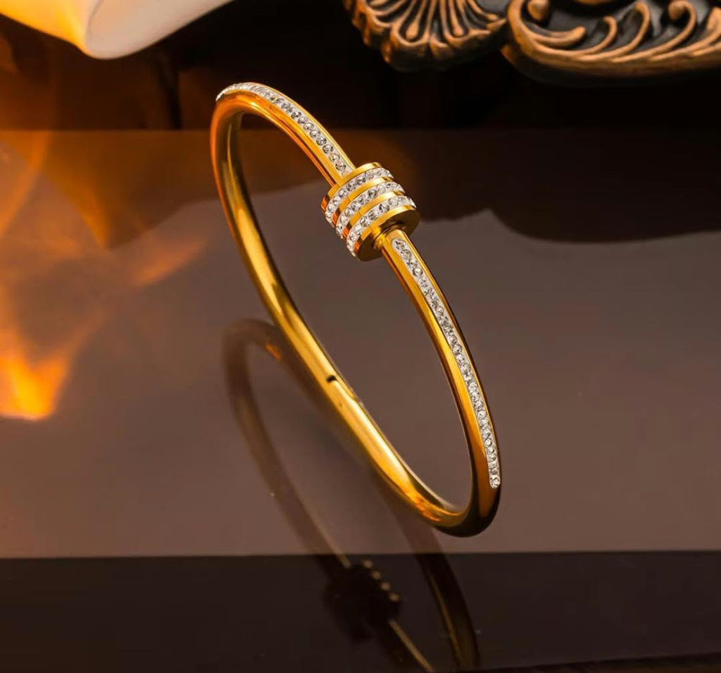 Anti-Tarnish Stainless Steel 18K Gold Cross Border Style Zircon Bangle Bracelet