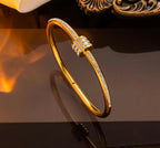Anti-Tarnish Stainless Steel 18K Gold Cross Border Style Zircon Bangle Bracelet