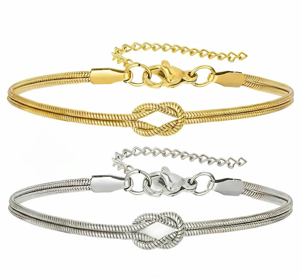Anti-Tarnish 316L Stainless Steel Viral Two Layer Knot Couple Bracelets (2-Piece Set)