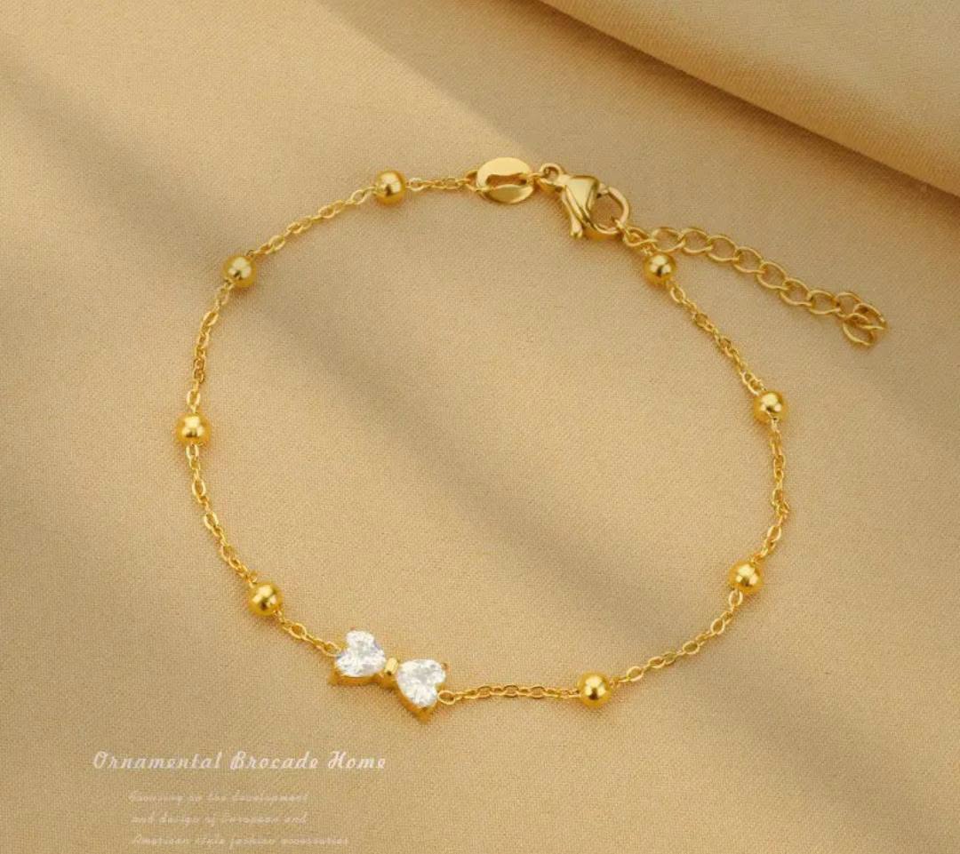 Anti-Tarnish Stainless Steel 18K Gold Zirconia Bow Tie Beads Chain Bracele