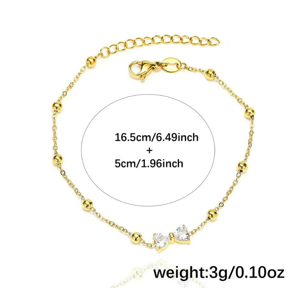 Anti-Tarnish Stainless Steel 18K Gold Zirconia Bow Tie Beads Chain Bracele