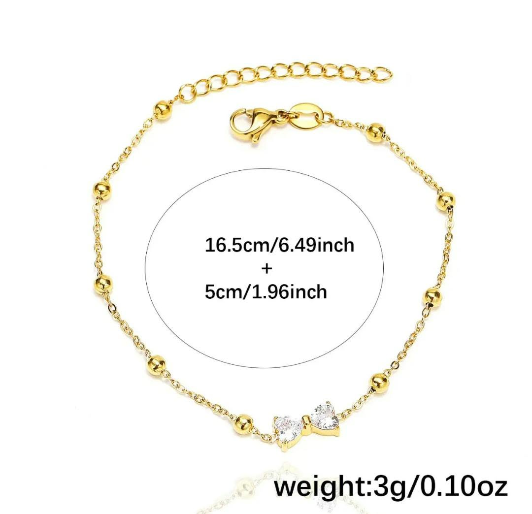 Anti-Tarnish Stainless Steel 18K Gold Zirconia Bow Tie Beads Chain Bracele
