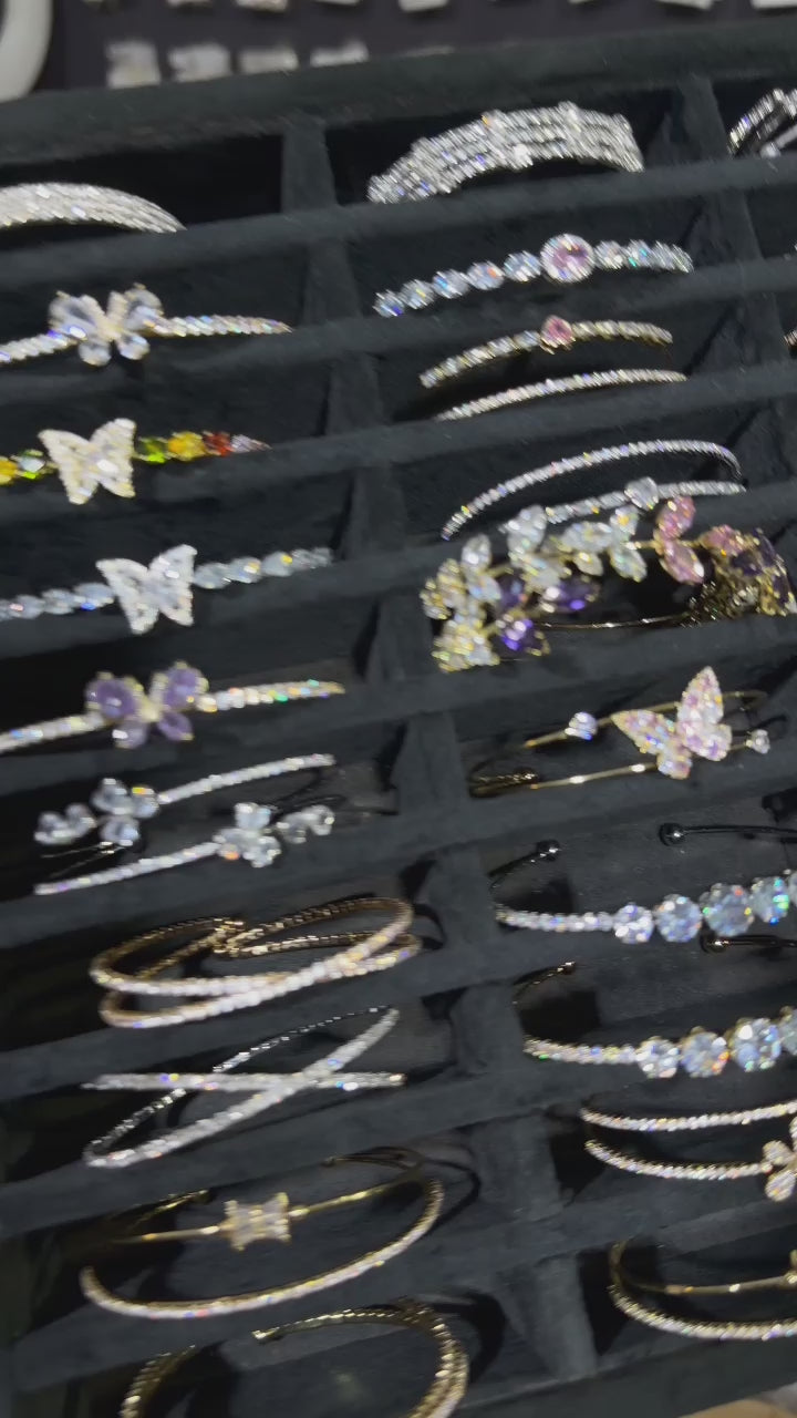 14K Gold Color CZ Butterfly Adjustable Open Cuff Bangle Bracelet (Assorted Colors)